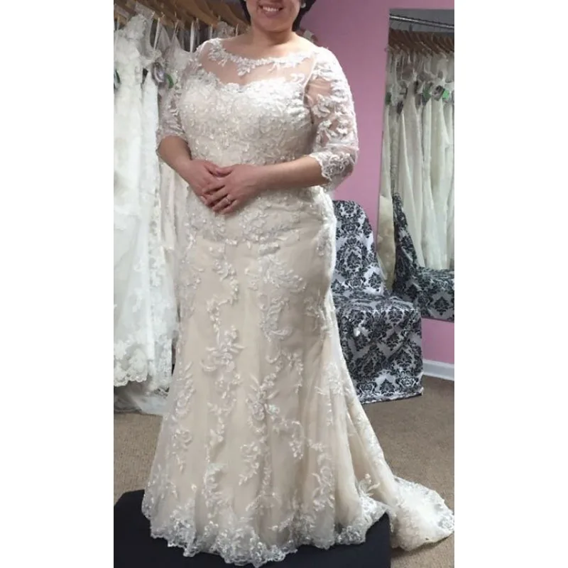 Plus Size Mermaid Wedding Dresses New 1/2 Long Sleeve Floor Length Lace Applique Scoop Neck Wedding Gowns Bridal Dress
Plus Size Mermaid Wedding Dresses New 1/2 Long Sleeve Floor Length Lace Applique Scoop Neck Wedding Gowns Bridal Dress