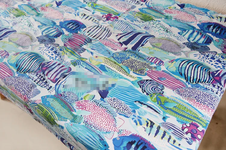 150x100cm 2 Colors All Kinds of Fish Bohemian Fabric Canvas Cotton Sofa Decor Material High Quality for Tablecloth | Дом и сад