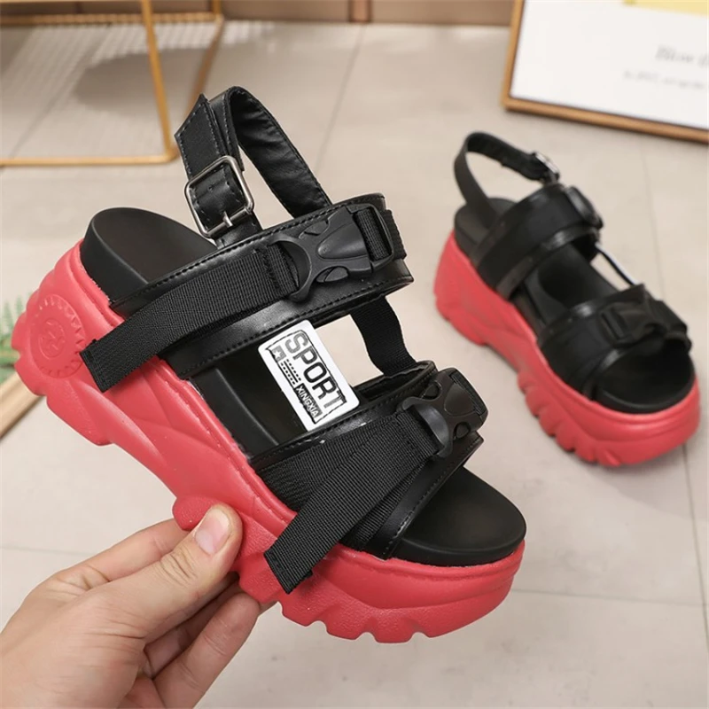 Sandalias mujer/Коллекция 2019 года летние босоножки на толстой подошве и высоком каблуке