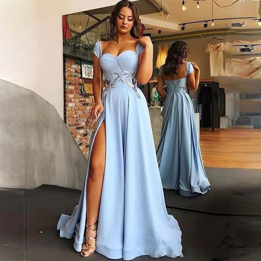 Soft Satin Sweetheart Neckline Applique Split A-line Prom Dress with Zipper Back No Train Formal Evening Dress Bridal Party Dres
Soft Satin Sweetheart Neckline Applique Split A-line Prom Dress with Zipper Back No Train Formal Evening Dress Bridal Party Dres