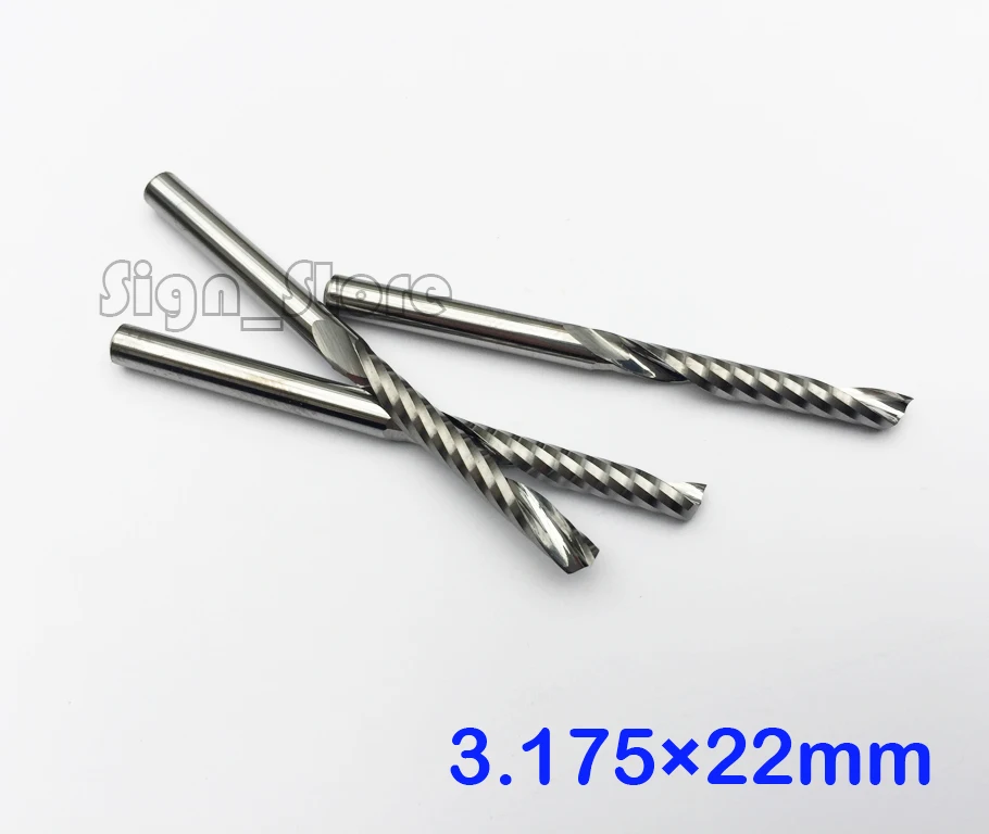 10PCS Single Flute Spiral Carbide CNC Router End Mill Bit Aluminum Copper Metal Cutter Cutting Tool 3.175mm *22mm
10PCS Single Flute Spiral Carbide CNC Router End Mill Bit Aluminum Copper Metal Cutter Cutting Tool 3.175mm *22mm