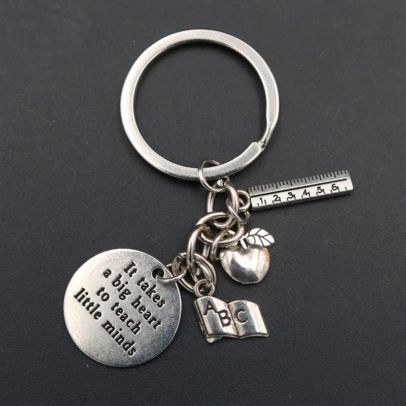 

It Takes A Big Heart To Teach Little Minds Charm Book Ruler Apple Keyring DIY Jewelry Crafts Keychain Gift -Thanksgiving Teacher