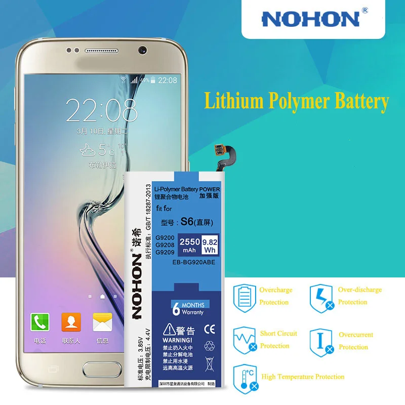 Высококачественный оригинальный аккумулятор Nohon для samsung Galaxy S6 G920 G920F G920i сменный