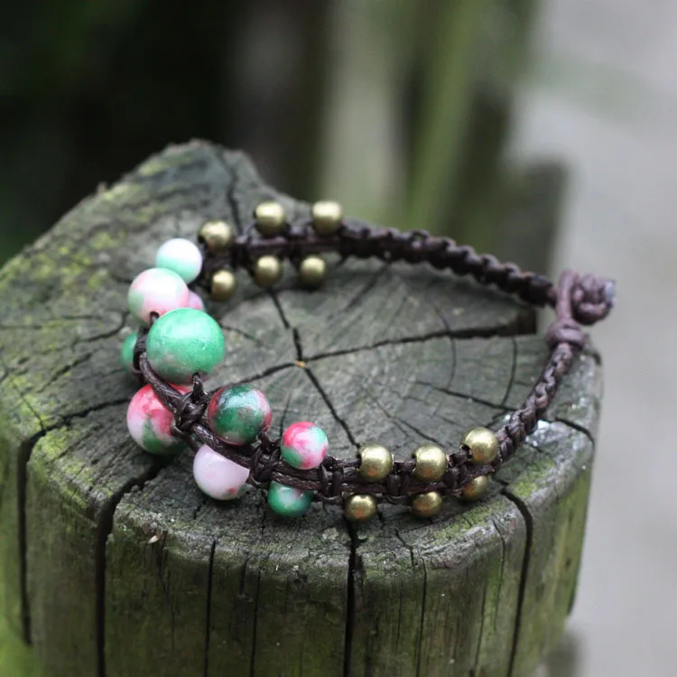 2Colors Original red stones bracelet for women ethnic brass apple handmade braided vintage bracele | Украшения и аксессуары