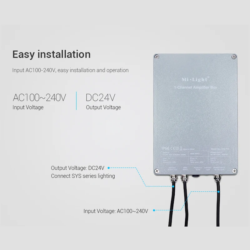 Miboxer SYS-PT2 led 1-Channel Amplifier Box Input AC100~240V Output DC24V Max 200W Waterproof IP66 led controller
Miboxer SYS-PT2 led 1-Channel Amplifier Box Input AC100~240V Output DC24V Max 200W Waterproof IP66 led controller