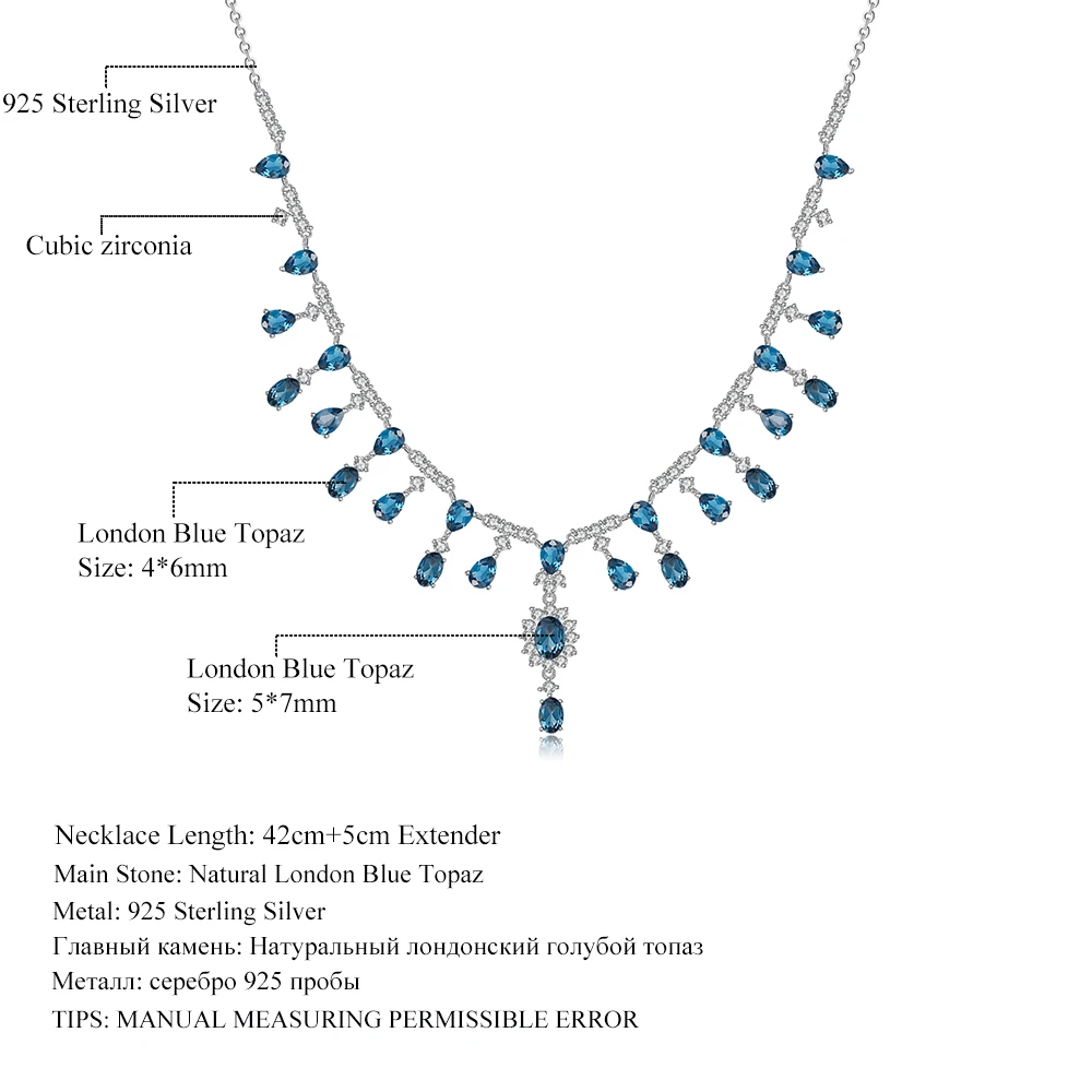 GEM'S BALLET 14.6Ct Natural London Blue Topaz Gemstones Necklace 925 Sterling Silver Necklace for Women Luxury Wedding Jewelry
GEM'S BALLET 14.6Ct Natural London Blue Topaz Gemstones Necklace 925 Sterling Silver Necklace for Women Luxury Wedding Jewelry