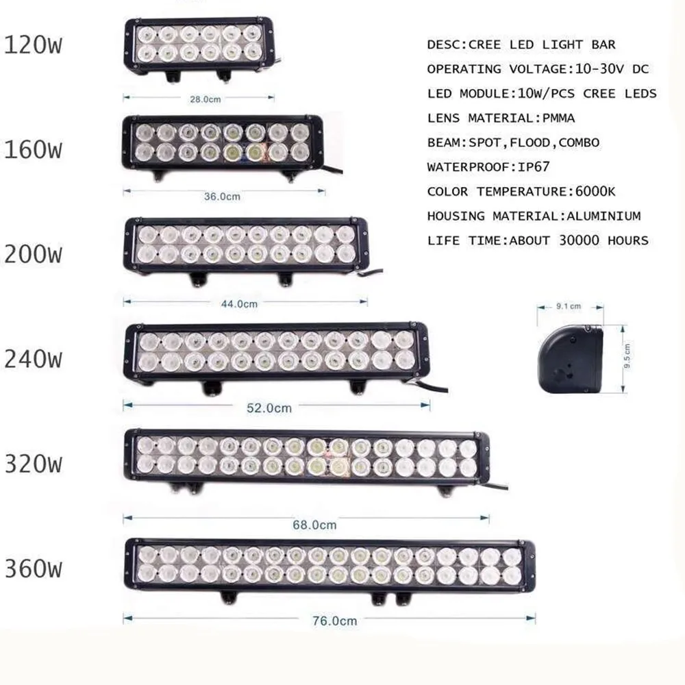 Автомобиля 12V 24V светодиодный рабочий светильник бар 120W 160W 200W 240W 320W 360W 10 Вт s для