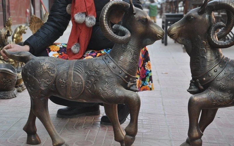 free shipping 26"Lucky Chinese Feng Shui Bronze Zodiac Year Sheep Goat Coin Wealth Statue Pair | Дом и сад