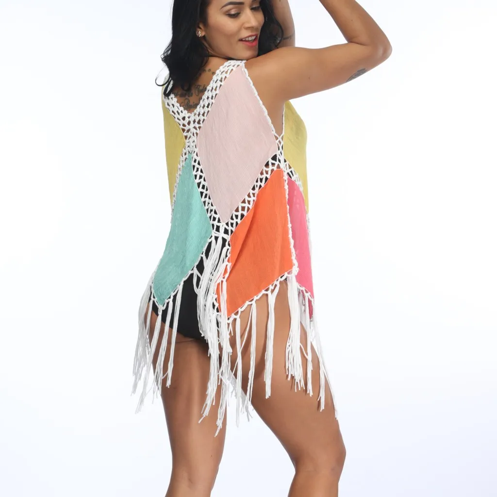 Sexy Summer Beach Dress Women Patchwork Bikini Cover Up Hollow Tassel Strap Swimsuit Cover-Ups Swimwear Tunics Beachwear 2020
Sexy Summer Beach Dress Women Patchwork Bikini Cover Up Hollow Tassel Strap Swimsuit Cover-Ups Swimwear Tunics Beachwear 2020