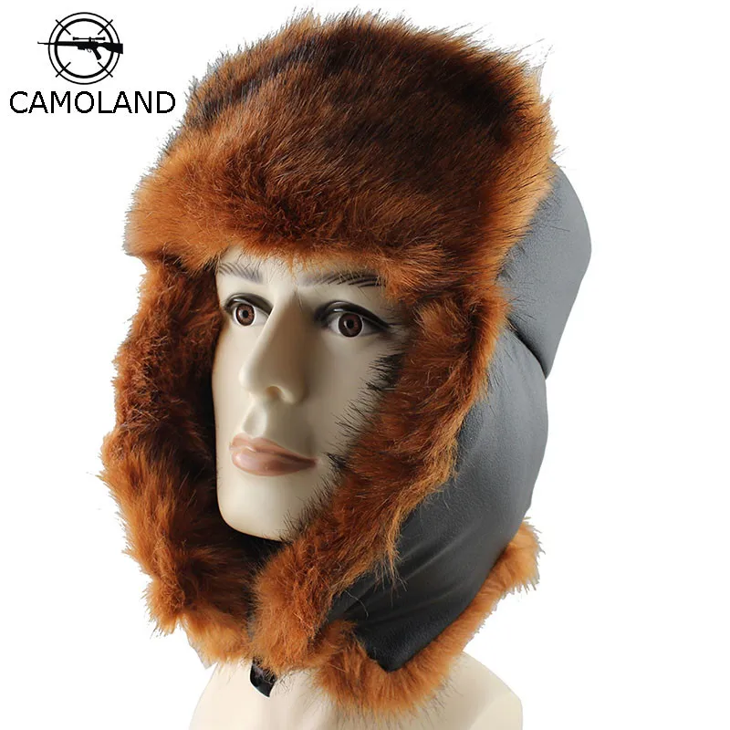 CAMOLAND 2018 Mens Winter Fur Trapper Trooper Hat Bomber with Ear Flaps Warm Russian Ushanka Skiing Hunting Hats for Men | Аксессуары