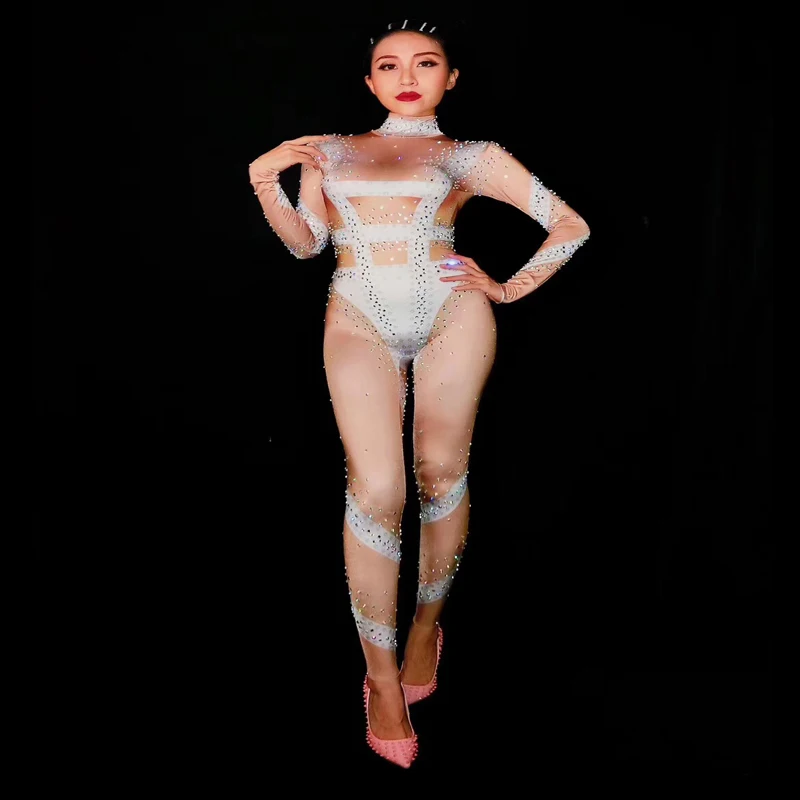Women Fashion White Striped Print Sexy Shining Rhinestones Jumpsuit Stage Rompers Costume Stretch Bodysuit Outfit Wear Jumpsuit
Women Fashion White Striped Print Sexy Shining Rhinestones Jumpsuit Stage Rompers Costume Stretch Bodysuit Outfit Wear Jumpsuit