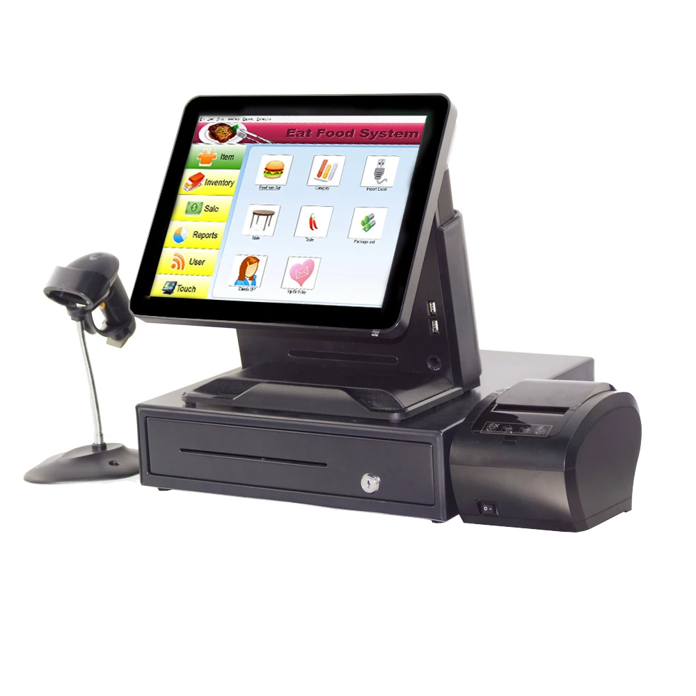 

Promotional Complete Set 15 Inch Payment Cash Register With Pos Printer Scanner And Cash Box