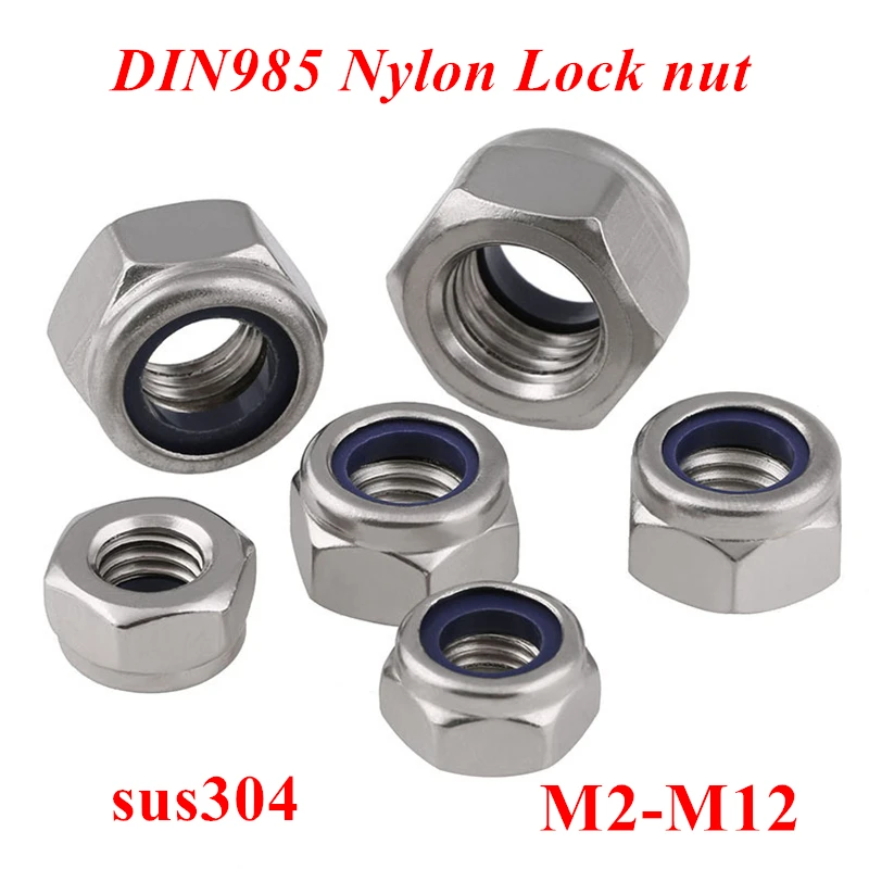 

50pcs Nylon Lock Nut M2 M2.5 M3 M4 M5 M6 M8 M10 M12 DIN985 304 Stainless Steel Nylon Self-locking Hex Nuts Locknut Slip Lock Nut
