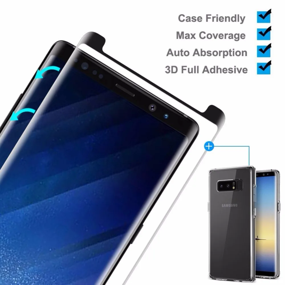 Закаленное стекло для Galaxy S8 Note8 Plus полностью клеящееся Защитное экрана подходит