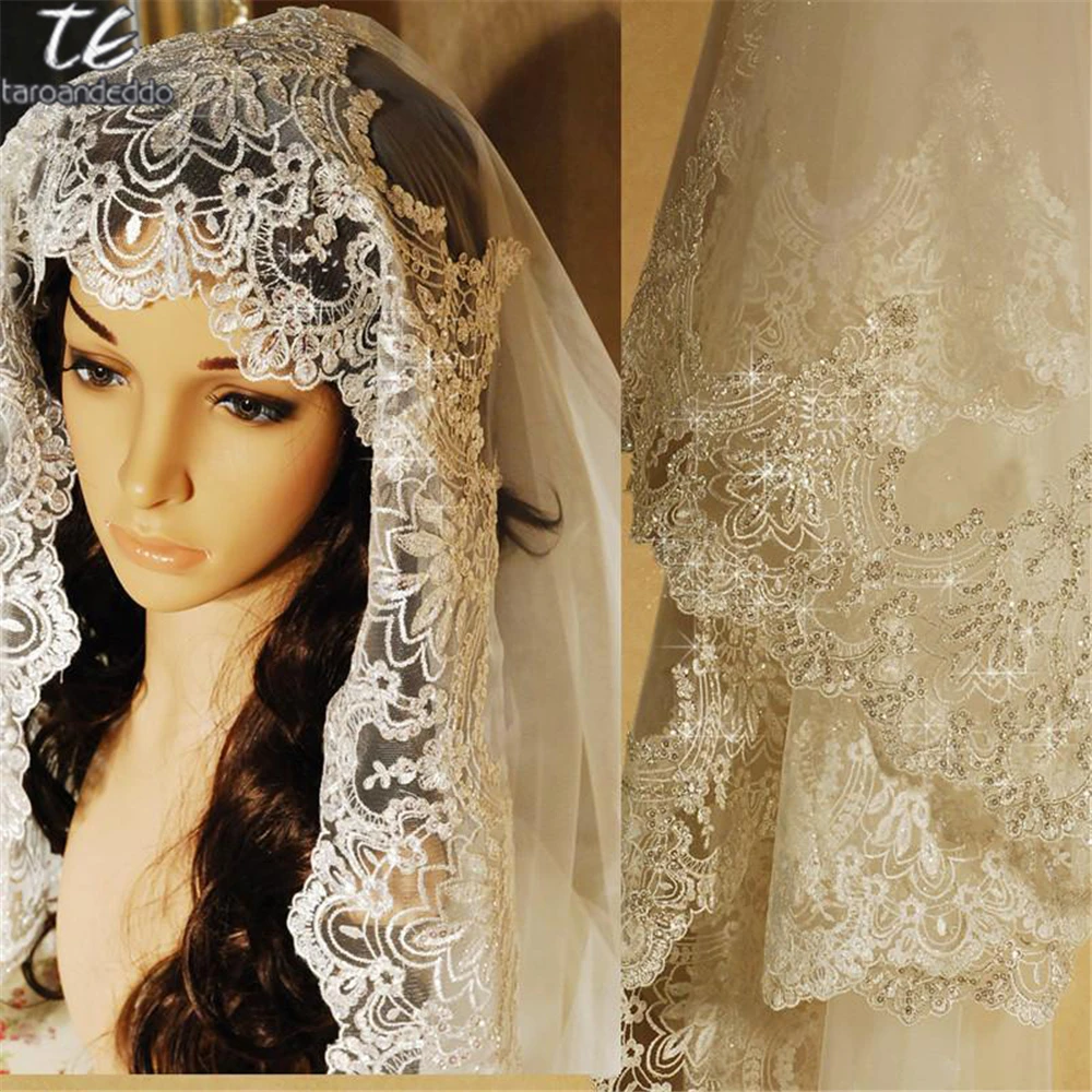 Фата свадебная блестящая длинная с кружевной аппликацией и блестками|bridal veil
