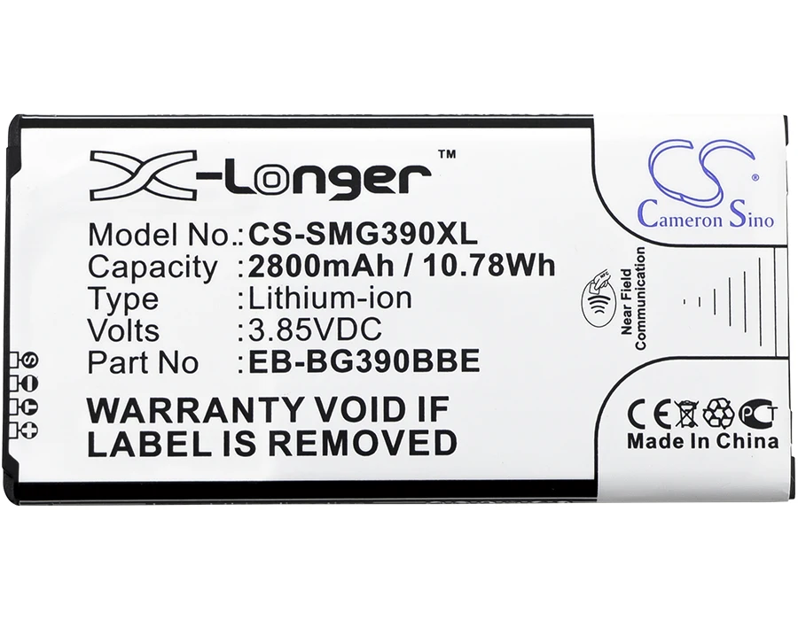 Cameron Sino 2800mAh Battery EB-BG390BBE for Samsung Galaxy Xcover 4, SM-G390, SM-G390F, SM-G390W, SM-G390Y
Cameron Sino 2800mAh Battery EB-BG390BBE for Samsung Galaxy Xcover 4, SM-G390, SM-G390F, SM-G390W, SM-G390Y