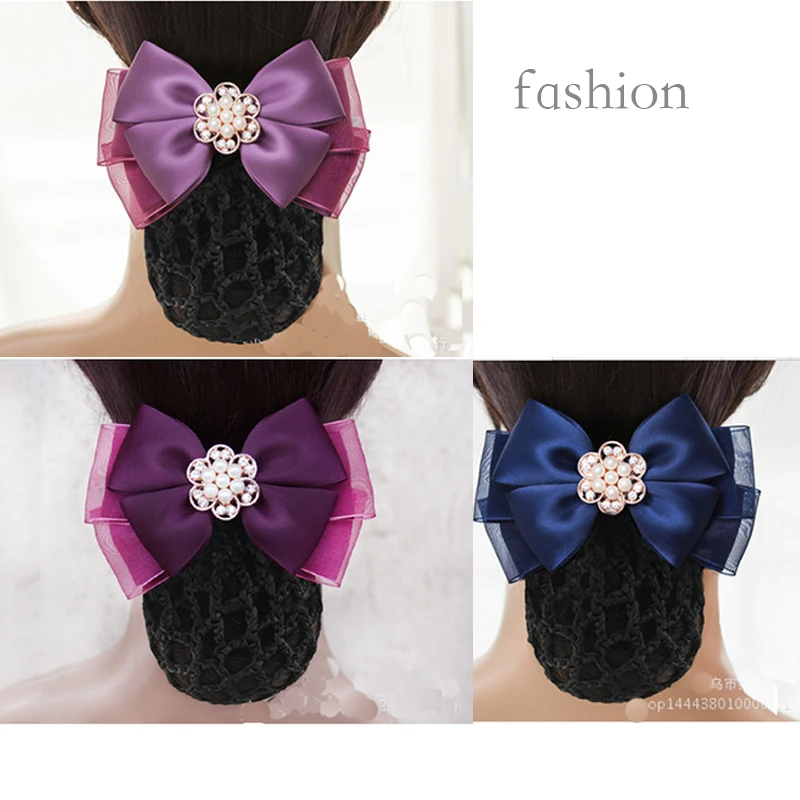 Fashion Handmade Office Lady Bow Flower Tie Barrette Hair Clip Cover Bowknot Net Bun Snood Accestory | Аксессуары для одежды
