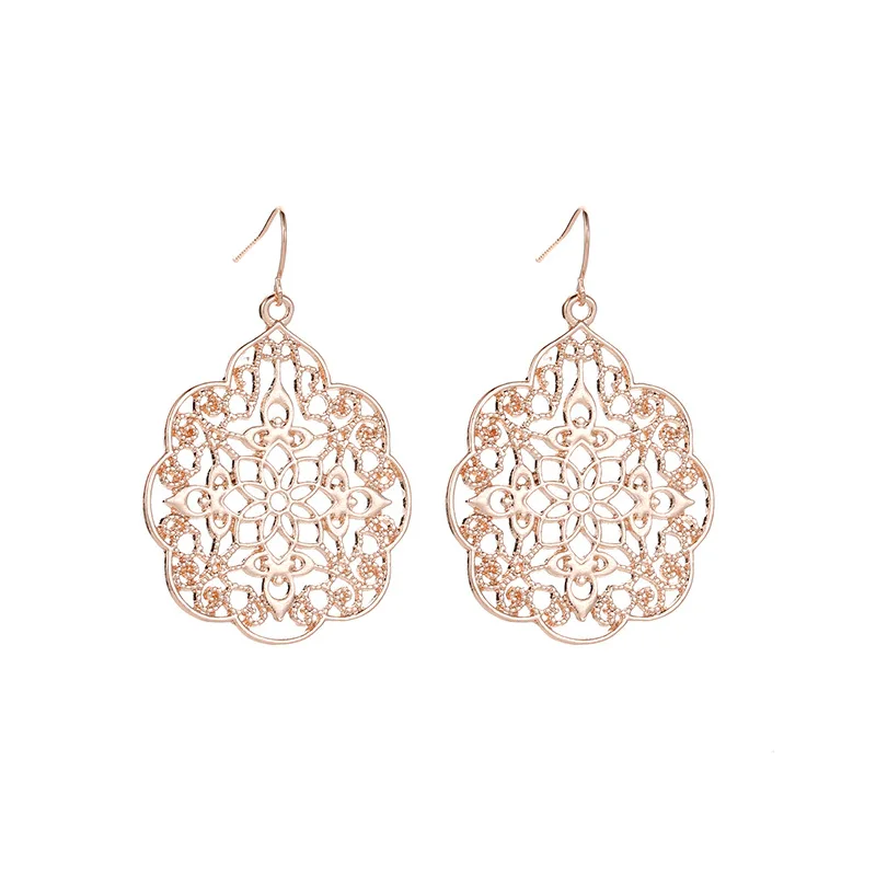 Drop Earrings Palace Pattern Earing Openwork For Women Earring Brincos gold rose silver color Earings Jewelry J261 | Украшения и