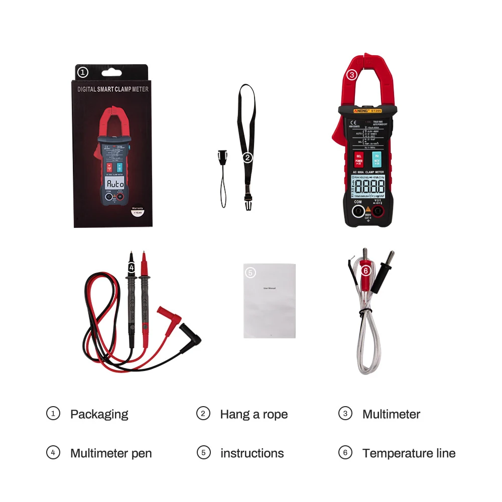 ST205 AC DC Clamp Meter Digital Multimeter Professional Auto Range True RMS Voltage Clamp Current Pliers Ammeter W/ Thermocouple
ST205 AC DC Clamp Meter Digital Multimeter Professional Auto Range True RMS Voltage Clamp Current Pliers Ammeter W/ Thermocouple
