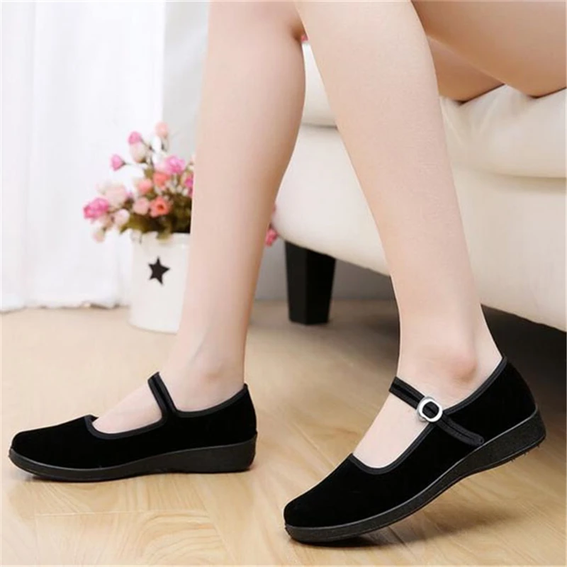 2017 Mary Janes Ladies Flats Buckle Strap Comfortable Women Shoes Round Toe Solid Casual Plus Size 34~41 Black | Обувь