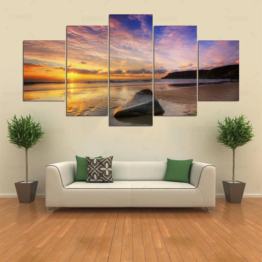 5 panel HD atardecer en la playa printed painting canvas home decor wall art picture for living room kn-221 | Дом и сад