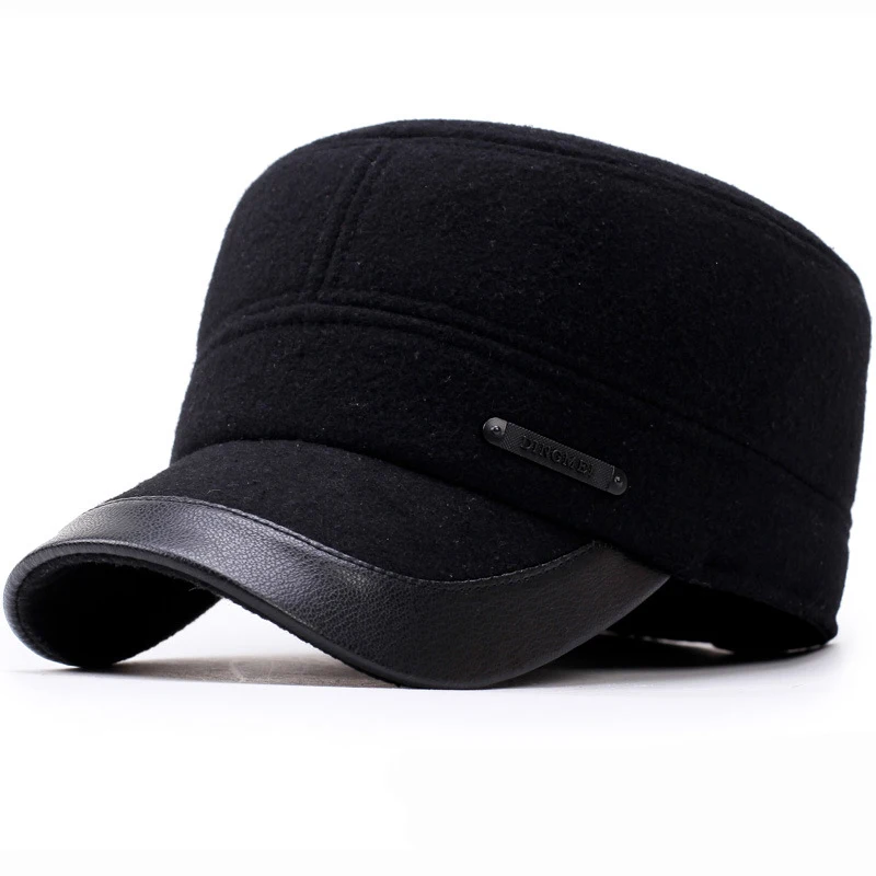 HT1868 Плоская верхняя Зимняя кепка для мужчин теплые зимние бейсбольные шапки из