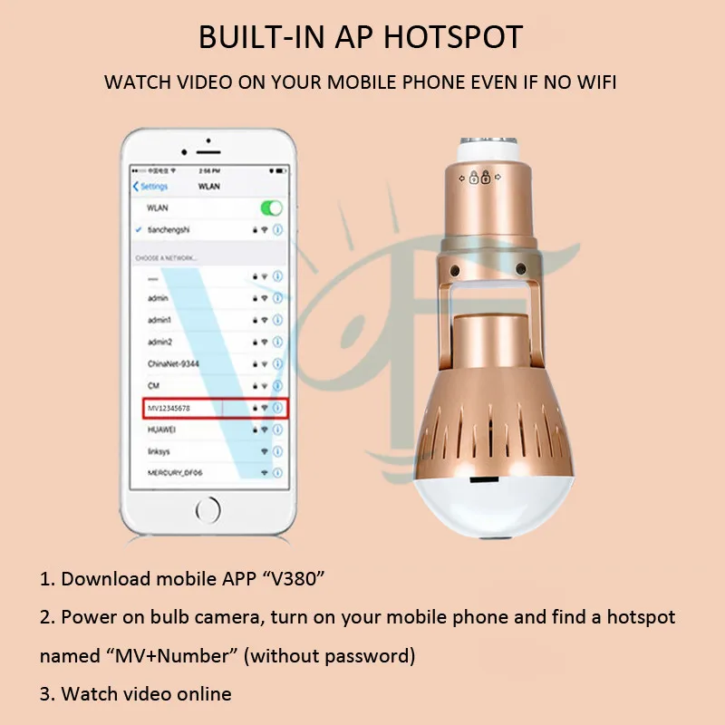 Беспроводная домашняя камера 960P WiFi система безопасности лампочсветильник