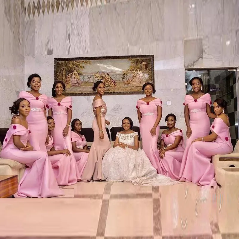 Vestido de festa longo Sexy African Off The Shoulder Mermaid Pink Bridemaid Dresses Beaded Belt Satin Prom Party Gowns
Vestido de festa longo Sexy African Off The Shoulder Mermaid Pink Bridemaid Dresses Beaded Belt Satin Prom Party Gowns