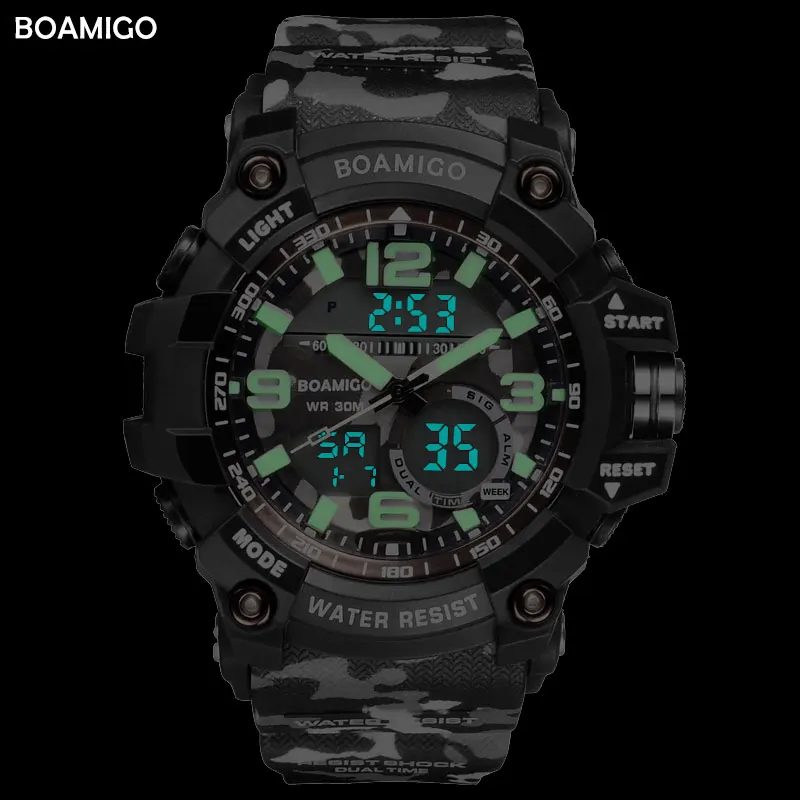 BOAMIGO Brand Digital LED Plastic Watches Dual Display Sports Watch Military Quartz Movement Accurate Time Keeping Wristwatch | Наручные