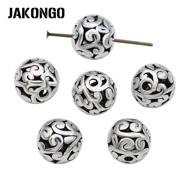 

JAKONGO Lucky Cloudy Spacer Beads Antique Silver Plated Hollow Loose Beads for Jewelry Making Bracelet Accessories 11mm 8pcs