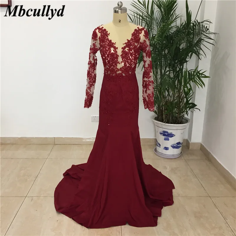 Mbcullyd Мать невесты платья с длинными рукавами Африка Бургундия Vestido de madrinha плюс
