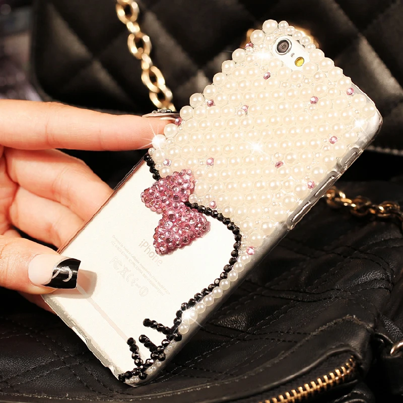 Милый чехол для телефона с бантиком и кошкой iphone X XS MAX XR Rhinestone Pearl Защитные чехлы