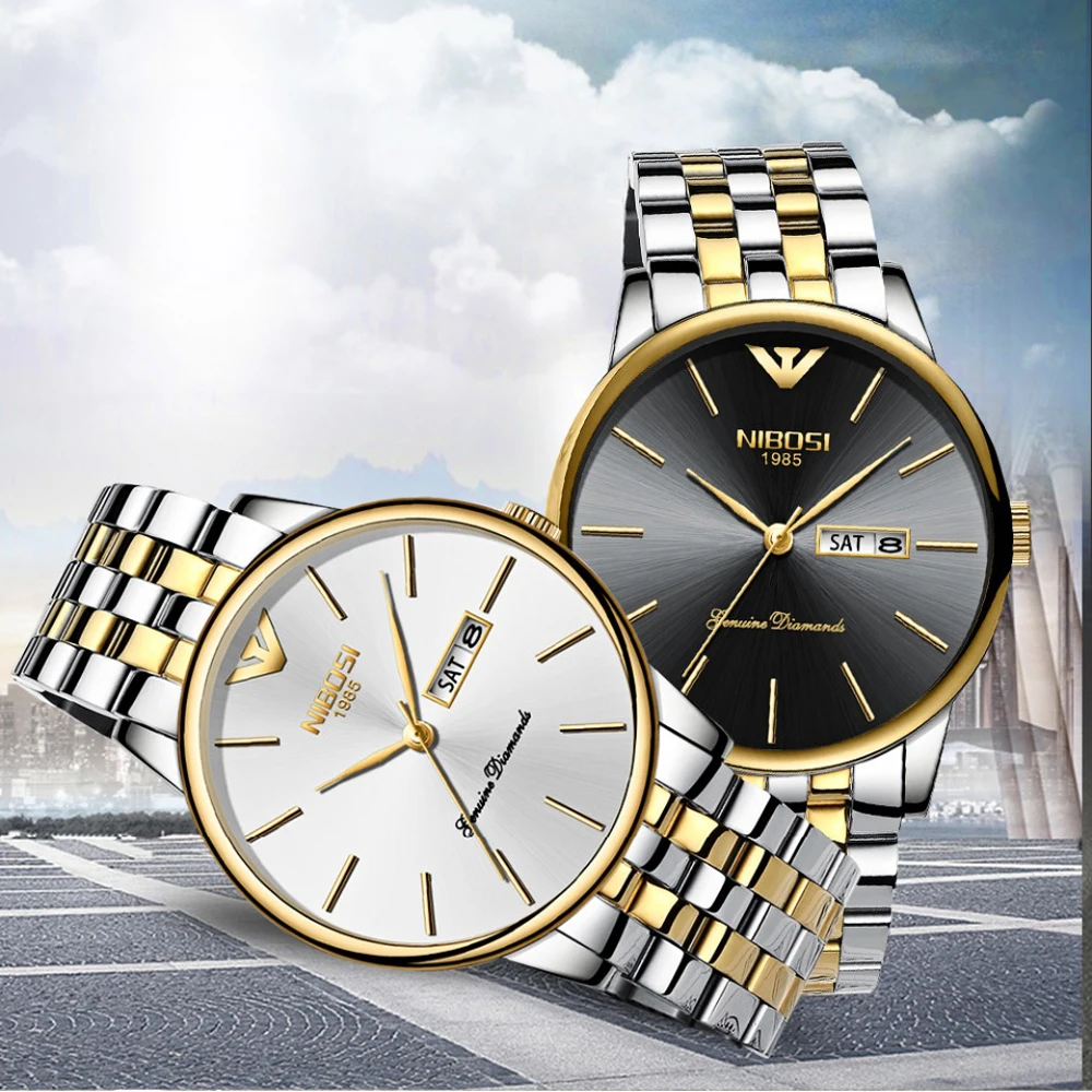 NIBOSI мужские часы лучший бренд класса люкс Бизнес Кварцевые Золотые полностью