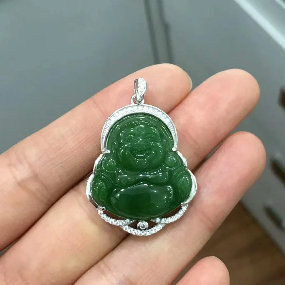 Natural Hetian jade, pendant Pendant of Russian Jasper, female 925 silver inlaid and Tian Biyu smiling Buddha Pendant
Natural Hetian jade, pendant Pendant of Russian Jasper, female 925 silver inlaid and Tian Biyu smiling Buddha Pendant
