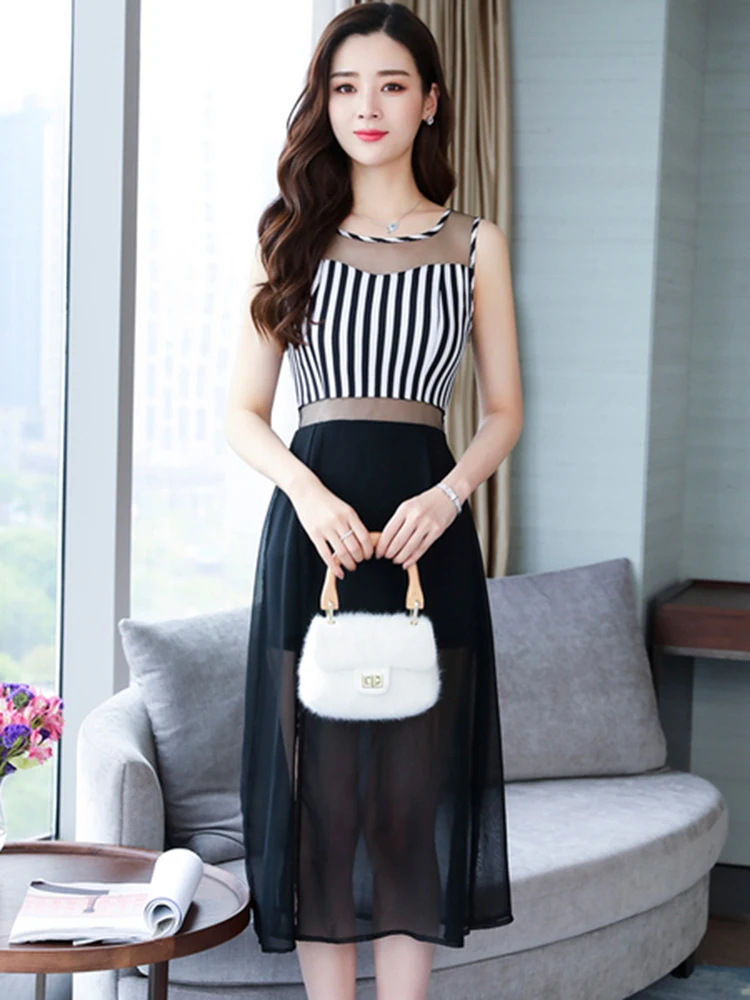 AIYANGA Summer Dress Women 2019 Slim Sleeveless Dresses Female Black Stripe Long Dress Sexy Chiffon Party Wear
AIYANGA Summer Dress Women 2019 Slim Sleeveless Dresses Female Black Stripe Long Dress Sexy Chiffon Party Wear