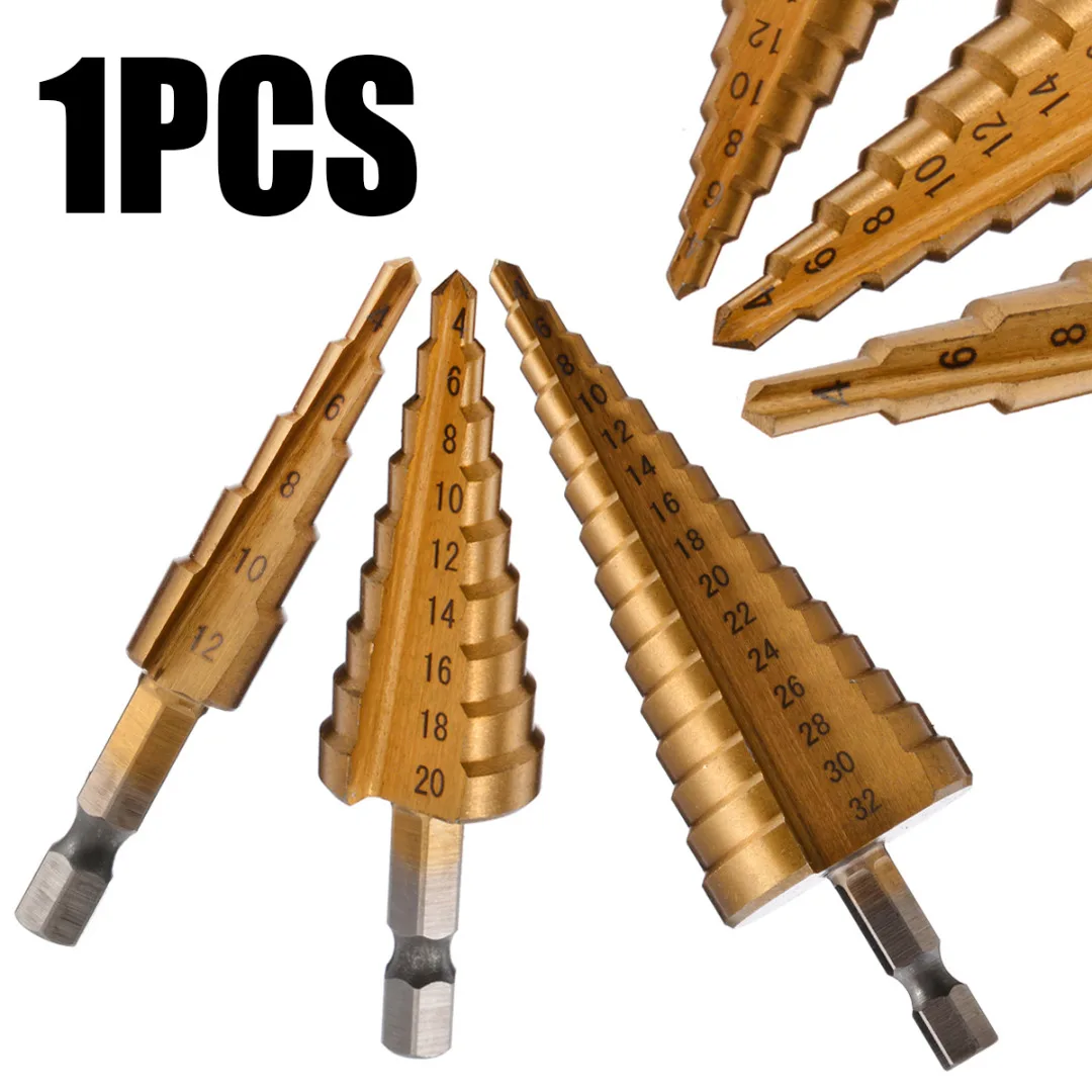 1pc HSS Step Cone Drill Bit Set Titanium Coated Woodworking Hole Milling Cutter 4-20mm/4-32mm
1pc HSS Step Cone Drill Bit Set Titanium Coated Woodworking Hole Milling Cutter 4-20mm/4-32mm