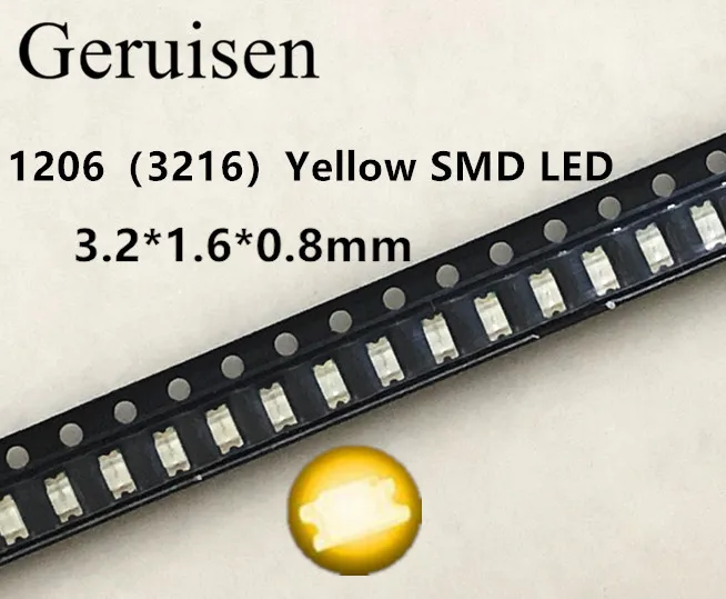 50 шт. Бесплатная доставка SMD 1206 LED Желтые ультра яркие светодиоды желтый диоды