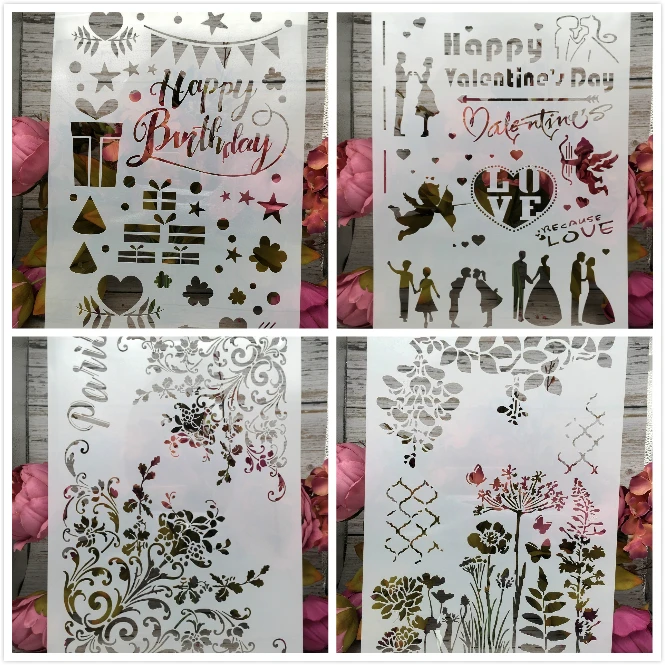 New 4Pcs/Set A4 Happy Birthday Paris DIY Layering Stencils Painting Scrapbook Coloring Embossing Album Decorative Card Template
New 4Pcs/Set A4 Happy Birthday Paris DIY Layering Stencils Painting Scrapbook Coloring Embossing Album Decorative Card Template