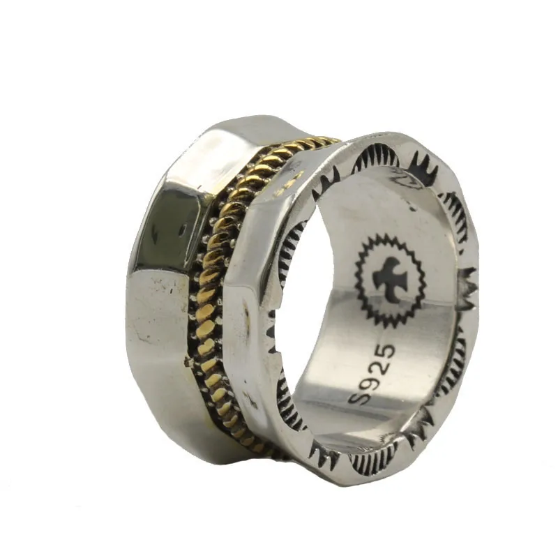 Мужское и женское Винтажное кольцо с широким ремешком, из серебра 100% пробы 
Мужское и женское Винтажное кольцо с широким ремешком, из серебра 100% пробы