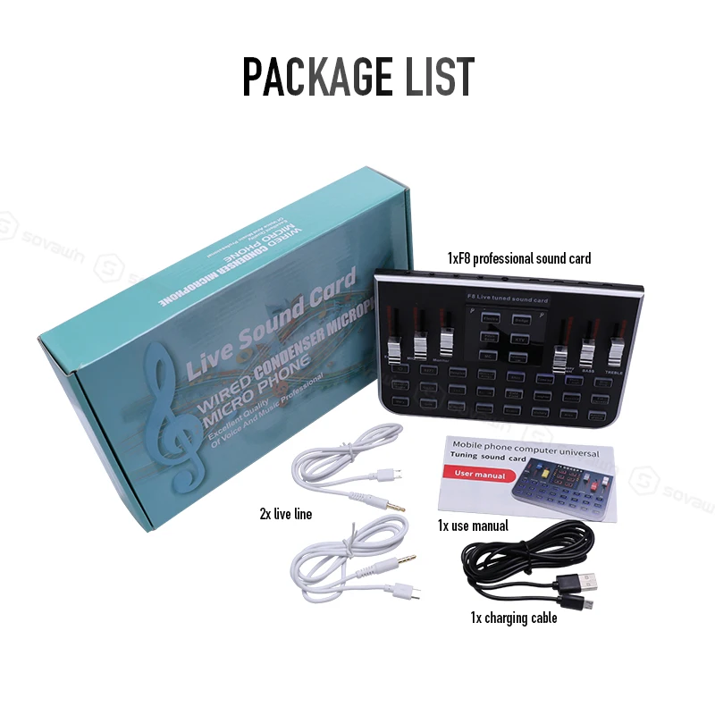 Multi-function F8 Microphone Sound Card USB Audio Live Broadcast Professional Mixer Audio Digital for Karaoke Microphone System
Multi-function F8 Microphone Sound Card USB Audio Live Broadcast Professional Mixer Audio Digital for Karaoke Microphone System