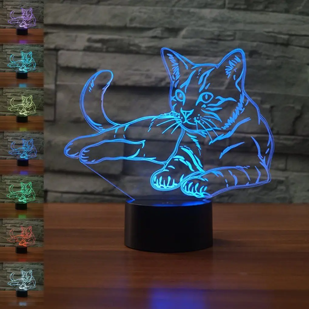 Светодиодные настольные USB LED кошка лампы 3D иллюзия Лампа jawell Night Light модель