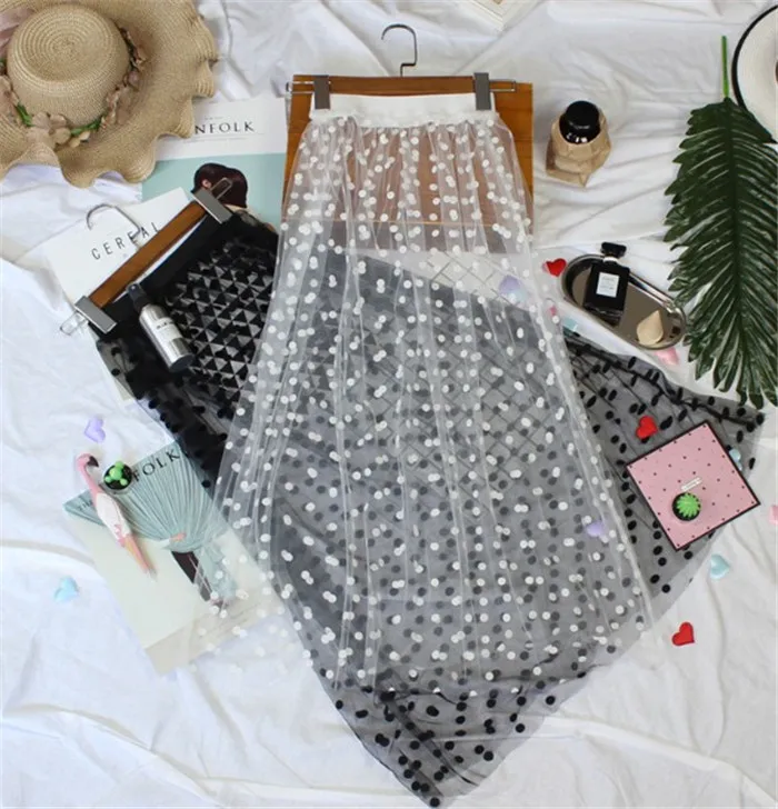 2018 Spring Summer Women Lace Skirts Fashion Casual Elegant Mesh skirt Dot Overlay Midi A Line Black White long Skirt D120
2018 Spring Summer Women Lace Skirts Fashion Casual Elegant Mesh skirt Dot Overlay Midi A Line Black White long Skirt D120