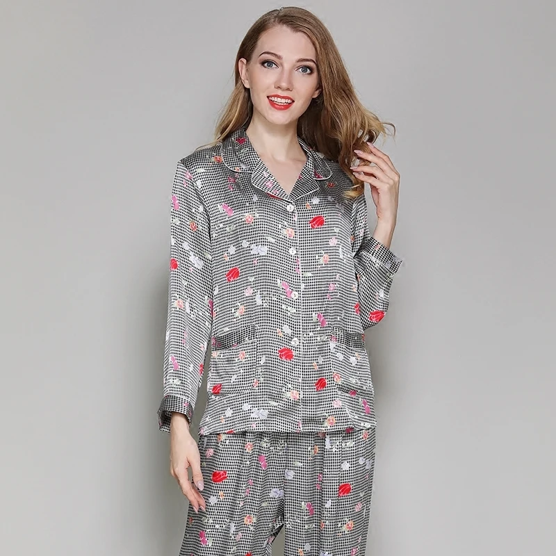 Womens Silk Pajamas Sets 2019Woman Plaid Full Sleeve Pants Silk Nightgown Lady100% Silk Satin Pyjamas Sleepwear Loungewear sets
Womens Silk Pajamas Sets 2019Woman Plaid Full Sleeve Pants Silk Nightgown Lady100% Silk Satin Pyjamas Sleepwear Loungewear sets