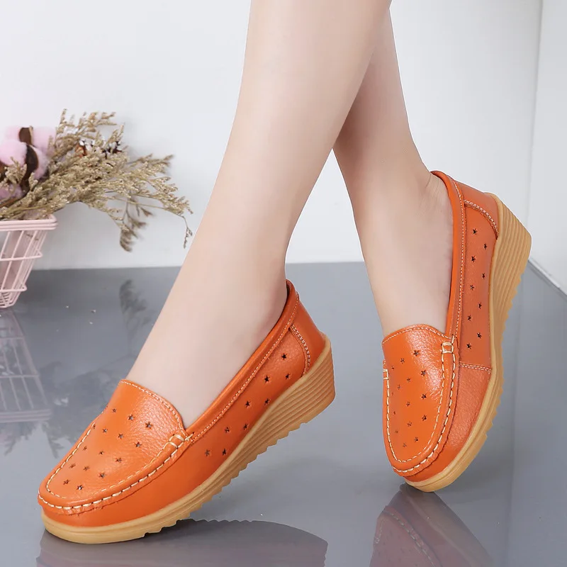

Spring Women Flats Shoes Women Genuine Leather Shoes Woman Cutout Loafers Slip on Ballet Flats Ballerines Flats 2021 New