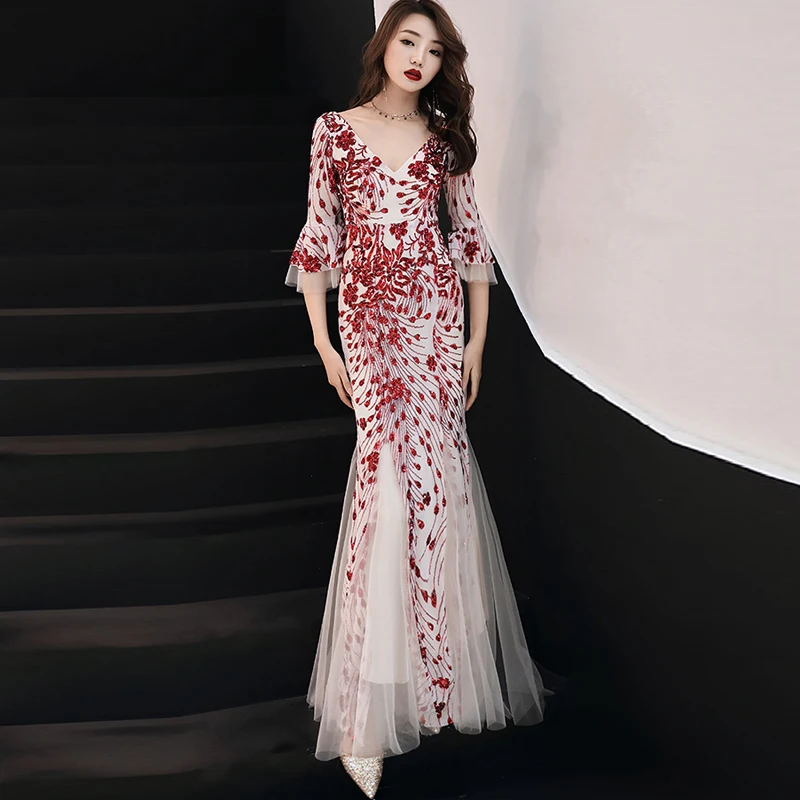 New Design Red Sequins Backless V Neck Half Sleeves Elegant Mermaid Dresses Sexy Long Evening Party Dress Nightclub Gown
New Design Red Sequins Backless V Neck Half Sleeves Elegant Mermaid Dresses Sexy Long Evening Party Dress Nightclub Gown