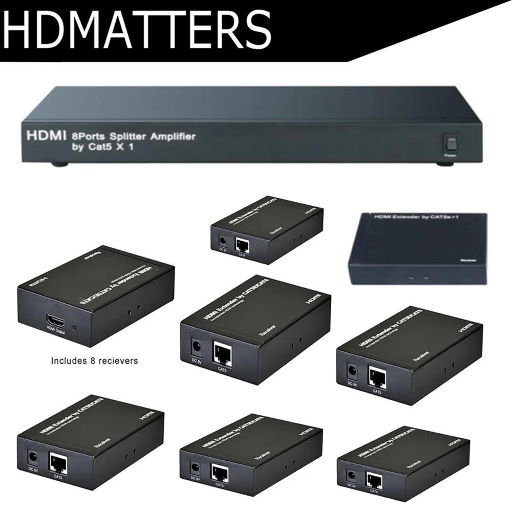 HDMI 1X8 UTP удлинитель сплиттер от cat5e/6 до 60 м с 8 приемников в комплекте full HD1080P |