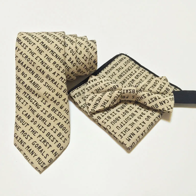 Slim Mens Tie Set Cotton Letter Gift For Men Butterfly Self Bow Bowtie Pocket Square Handkerchief Hanky Suit Necktie | Аксессуары для
