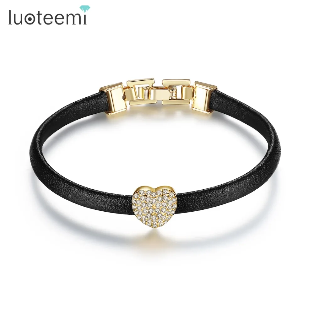 LUOTEEMI Exquisite Love Gift Leather Charm Bracelet Punk Wind With Shiny Cubic Zircon Heart Love Link For Female Party Jewelry
LUOTEEMI Exquisite Love Gift Leather Charm Bracelet Punk Wind With Shiny Cubic Zircon Heart Love Link For Female Party Jewelry