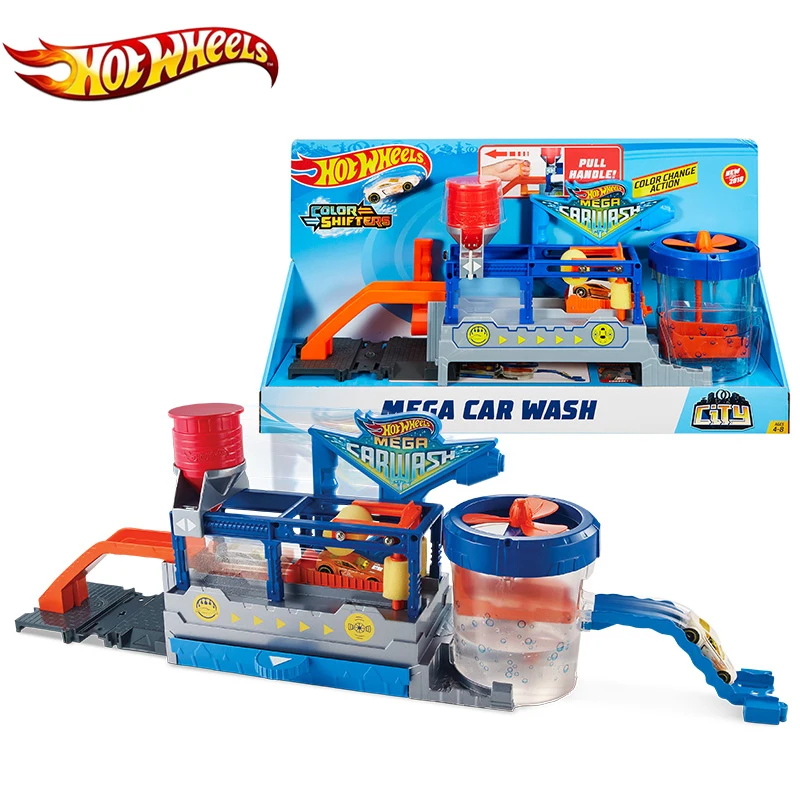 Оригинальный Автомобильный трек Hot Wheels городская Мега мойка станция с литым под