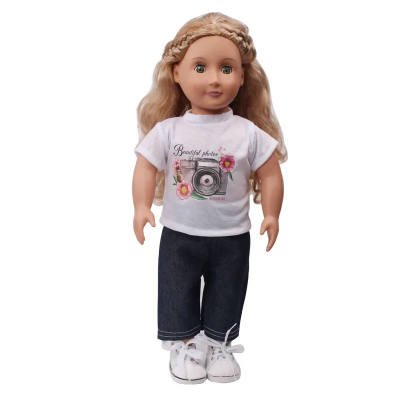 Doll clothes Cartoon printed white T-shirt + pants toy accessories fit 18 inch Girl doll and 43 cm baby dolls c648
Doll clothes Cartoon printed white T-shirt + pants toy accessories fit 18 inch Girl doll and 43 cm baby dolls c648